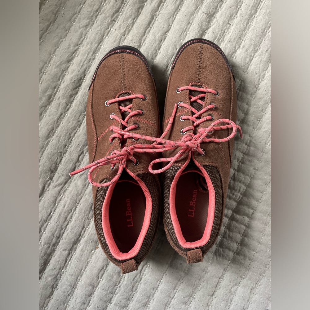 L.L. Bean Brown Suede Sneakers with Pink Accents